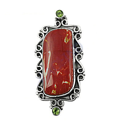 925 Silver Red Jasper Pendant with Peridot | Women's Jewelry Gift