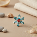 Load image into Gallery viewer, Silver Flower Ring with Red and Blue Gemstones | Women's Jewelry
