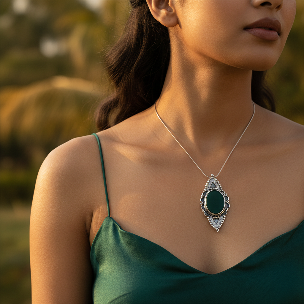 925 silver green onyx brooch pin for women | statement jewelry