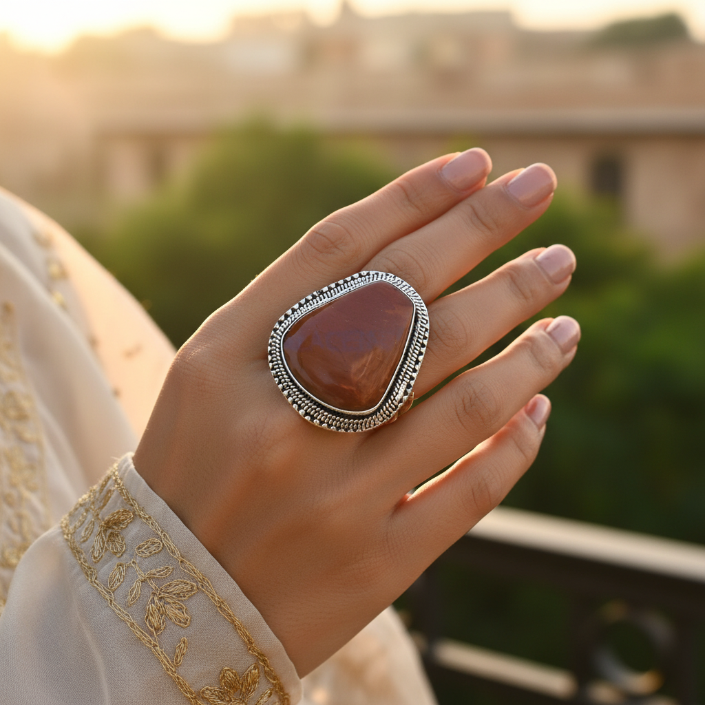 Silver Red Jasper Ring for Women | Statement Gemstone Jewelry
