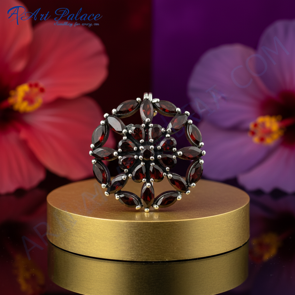 Garnet silver pendant for women | gemstone jewelry gift