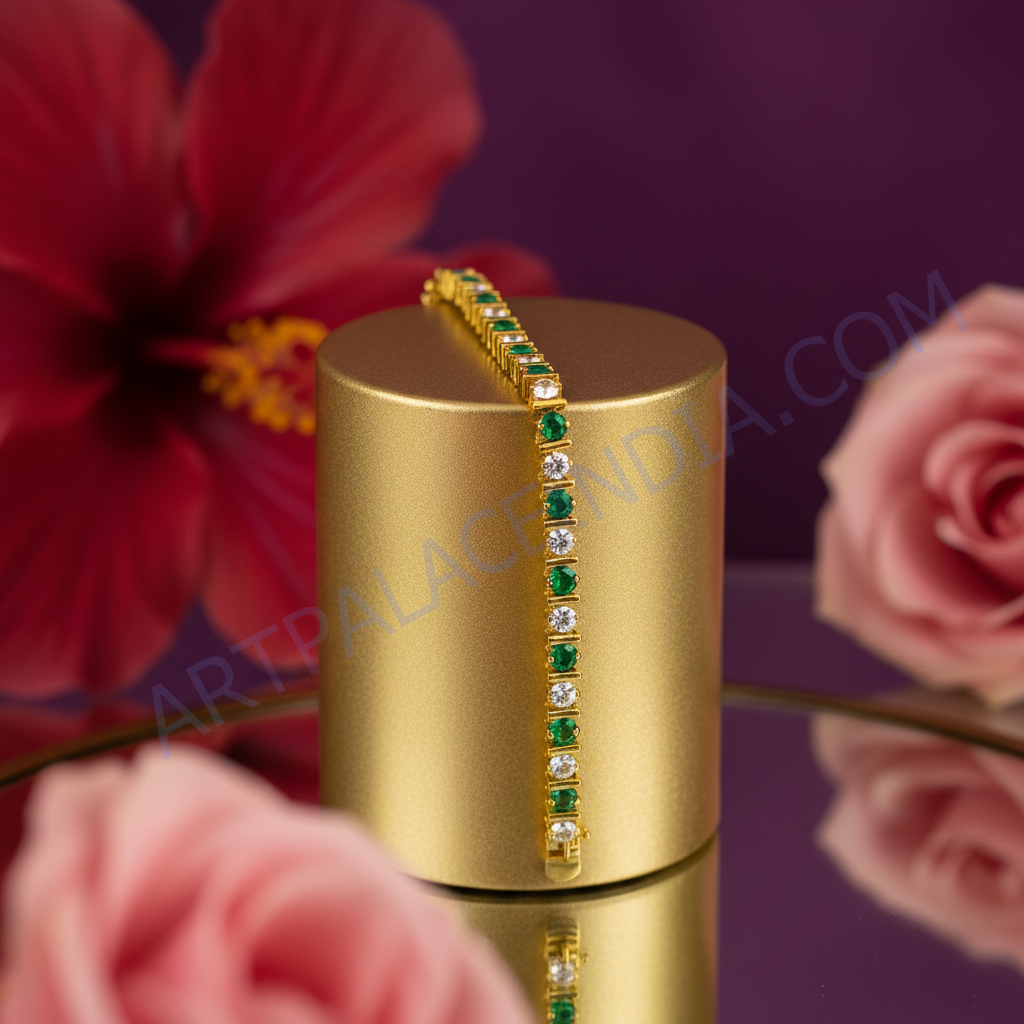 Emerald & diamond tennis bracelet | gold finish | women's jewelry