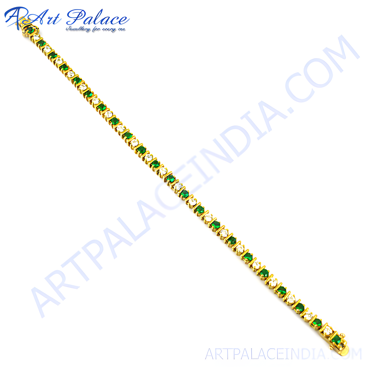 Gold tennis bracelet featuring alternating emerald and diamond gemstones, a classic and elegant jewelry piece