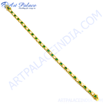 Load image into Gallery viewer, gold plating tennis bracelet featuring alternating emerald and diamond gemstones, a classic and elegant jewelry piece.
