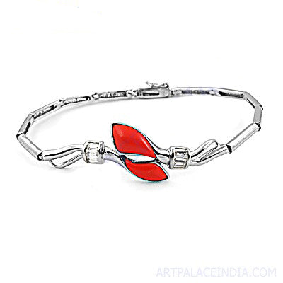 Silver Coral Bracelet for Women | Red Stone Jewelry