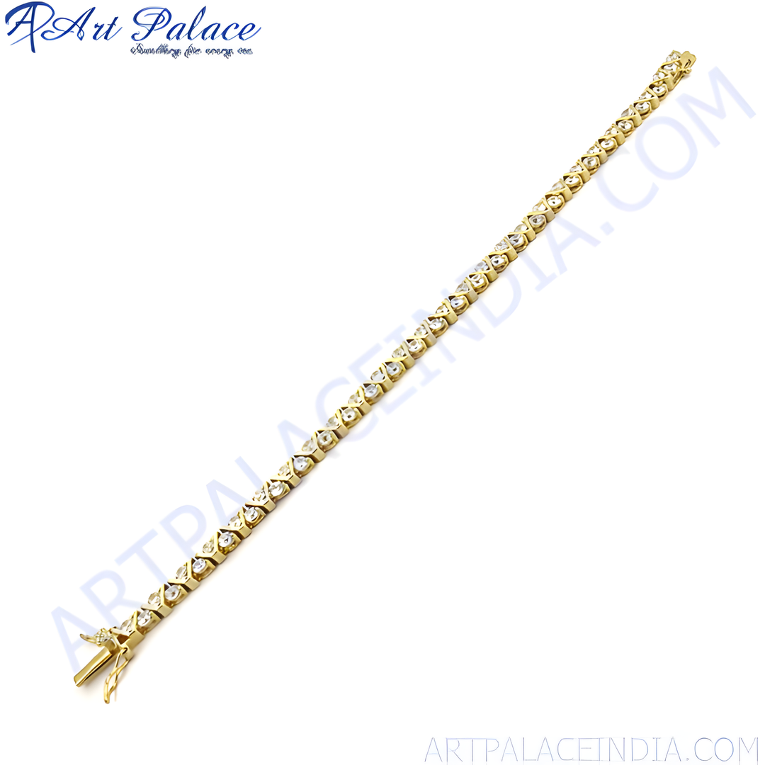 gold plating tennis bracelet with sparkling diamonds. A luxury piece of jewelry.