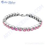 Load image into Gallery viewer, Silver chain bracelet with round pink gemstones. Elegant and stylish women&#39;s jewelry.
