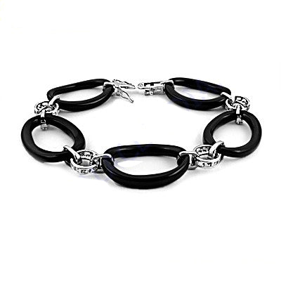 Silver and Black Oval Link Bracelet | Women's Fashion Jewelry