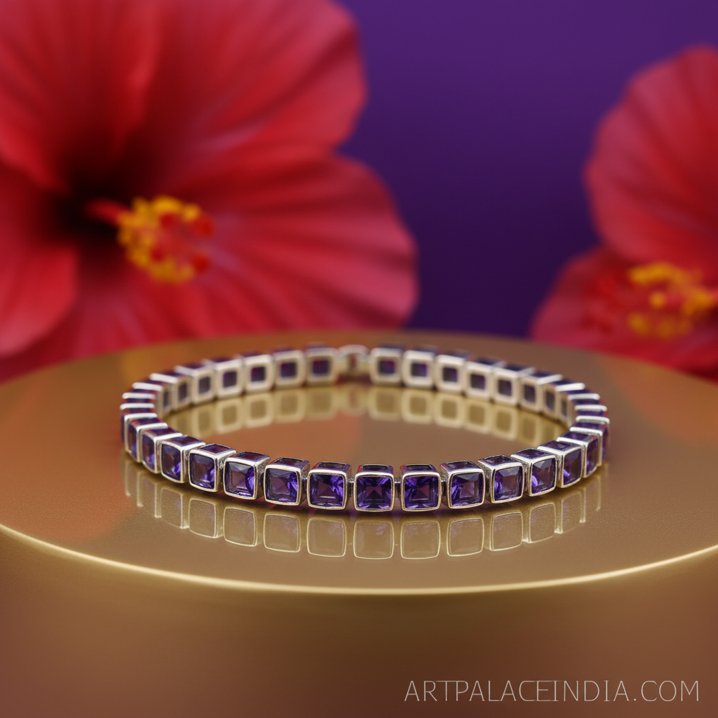 Silver amethyst square bracelet for women | gift jewelry