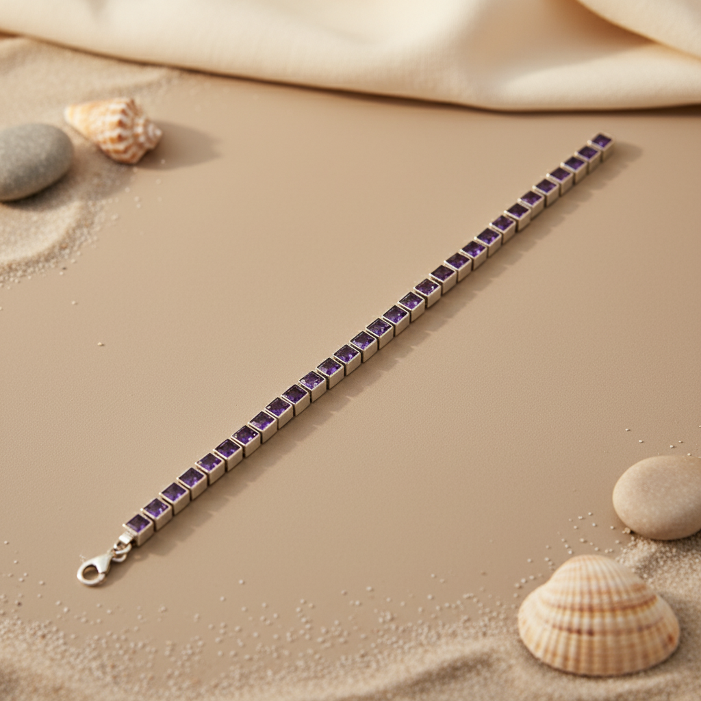 Silver Amethyst Square Bracelet for Women | Gift Jewelry