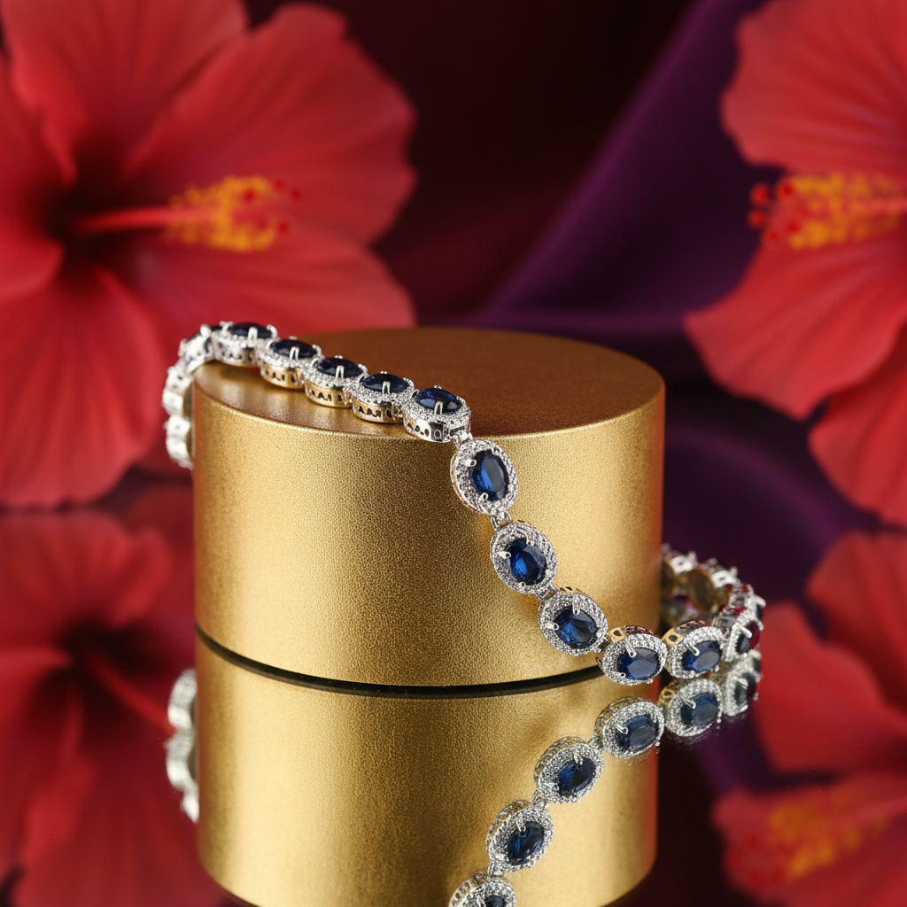 Silver Sapphire Bracelet | Oval Stone Bracelet | Women's Jewelry