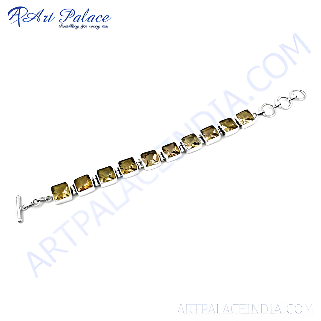 Sterling silver bracelet featuring square-cut citrine gemstones, ideal for women's jewelry and daily wear.