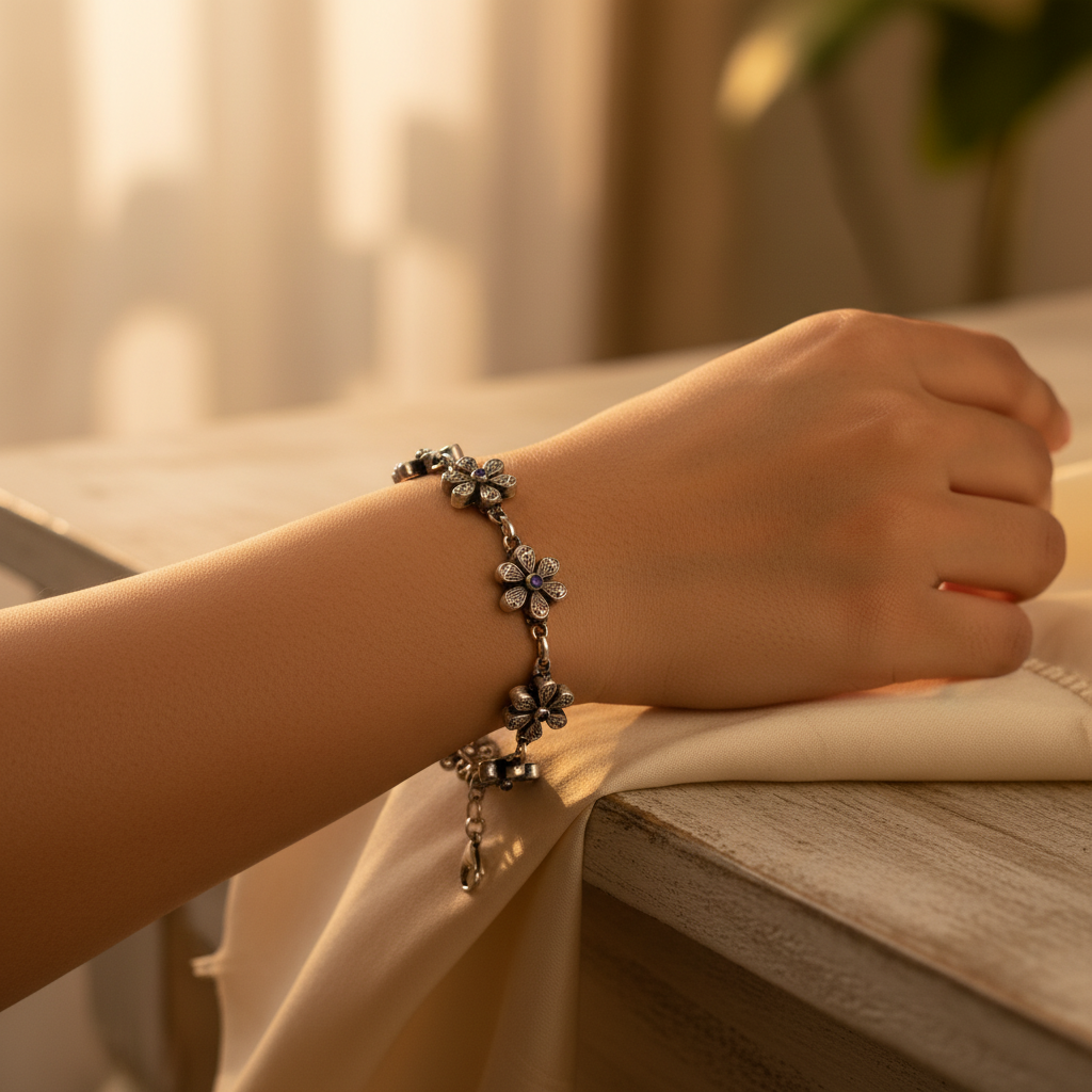 925纯银花朵手链（女士款）| 花卉饰品