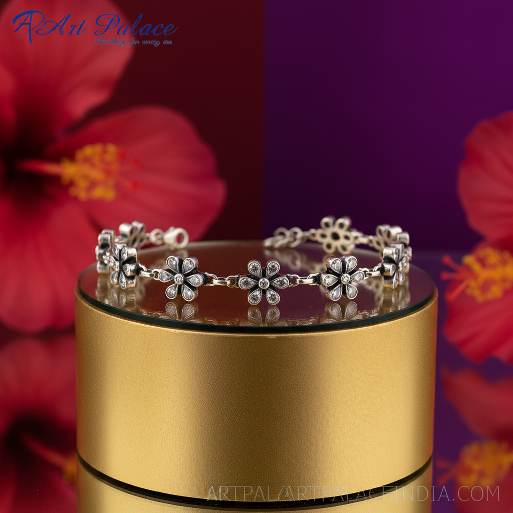 Pulsera de flores de plata 925 para mujer | joyería floral