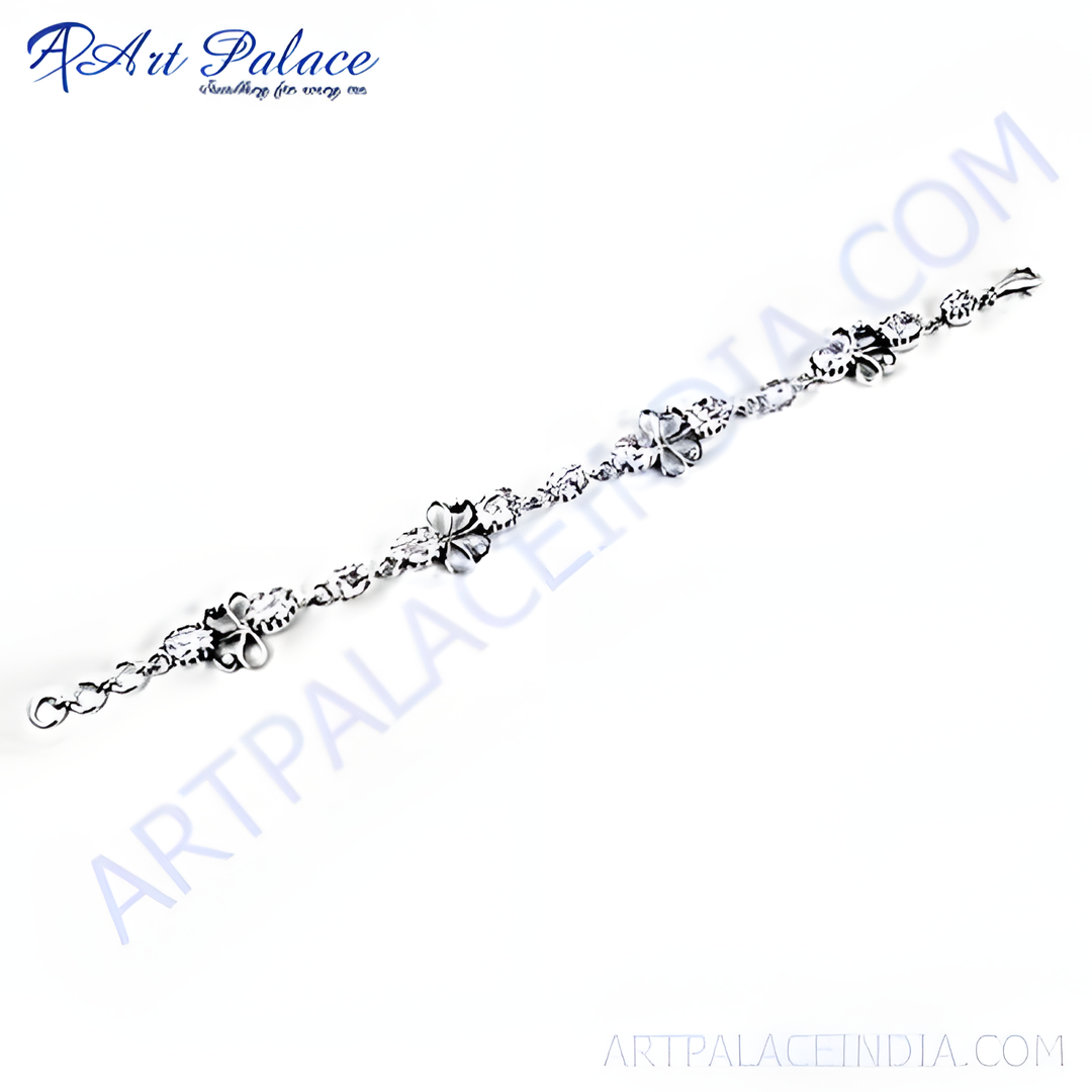 925 sterling silver floral design chain bracelet for women. Elegant, shiny, and perfect gift.