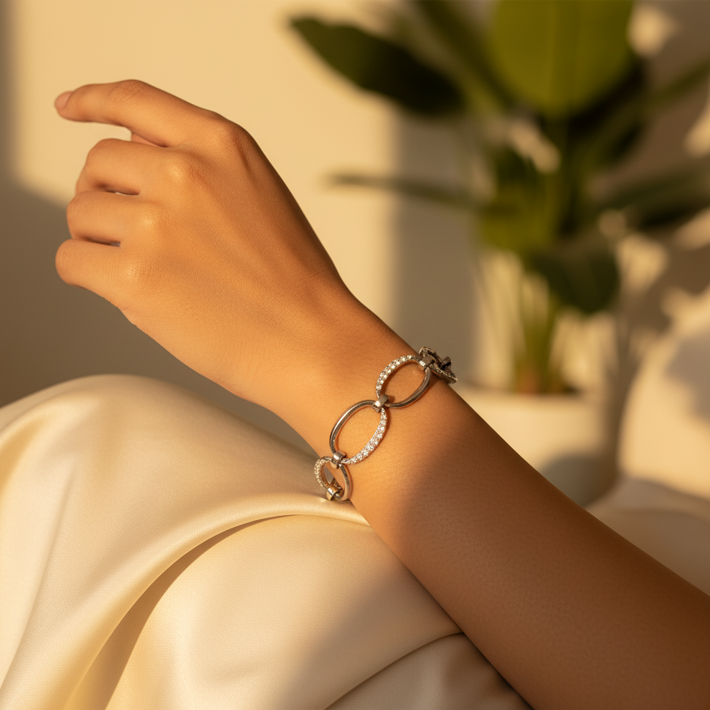 Silver Crystal Oval Link Bracelet | Women's Fashion Jewelry