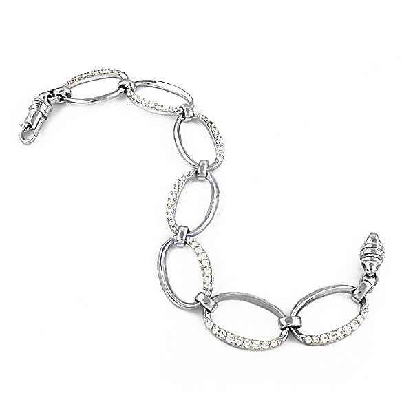 Silver Crystal Oval Link Bracelet | Women's Fashion Jewelry
