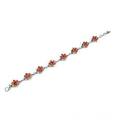 Silver Flower Bracelet with Orange Gemstones for Women