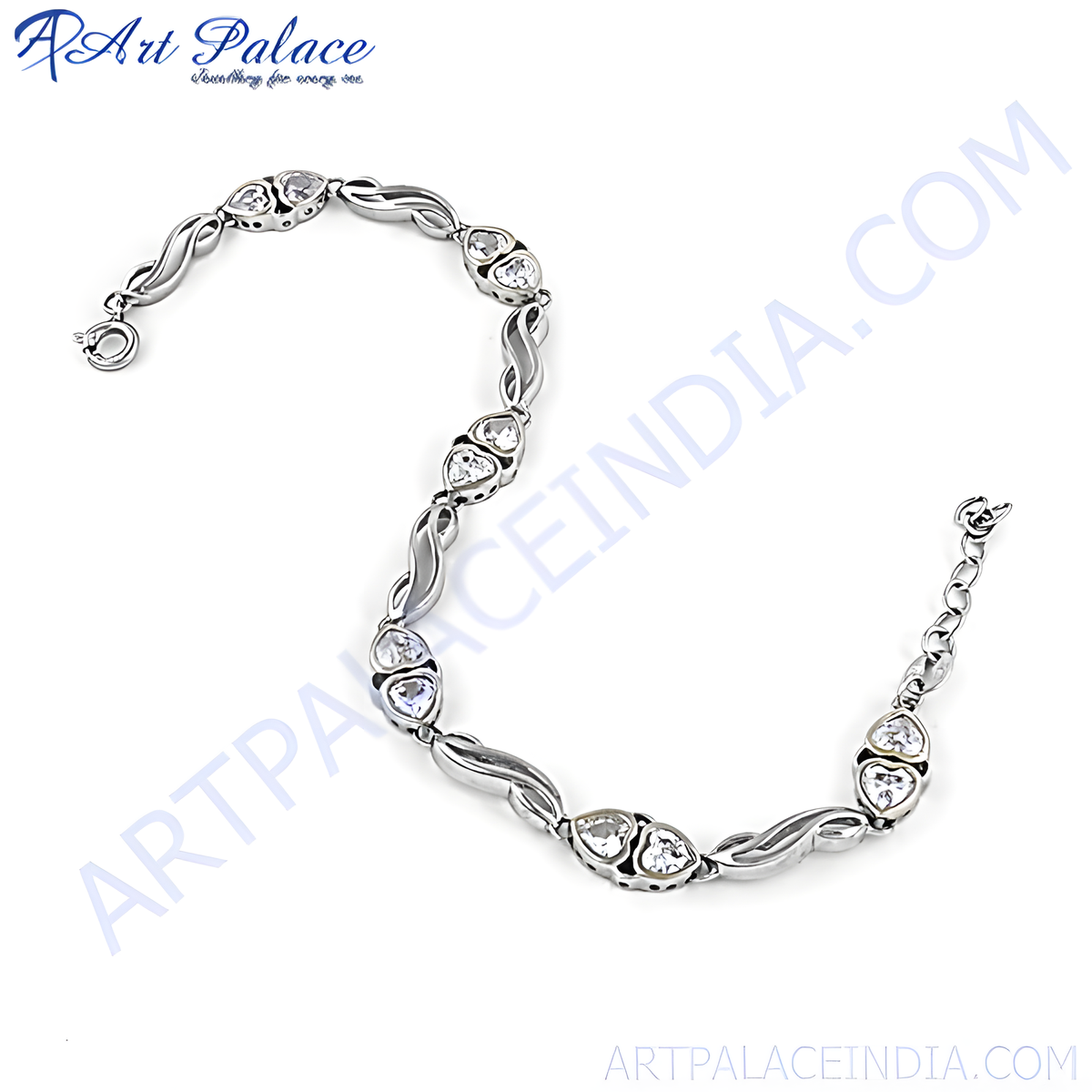 Sterling silver chain bracelet featuring heart shaped gemstone accents, a beautiful and elegant piece of jewelry for women