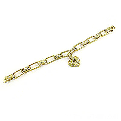 gold plating Heart Charm Bracelet | Cubic Zirconia | For Women