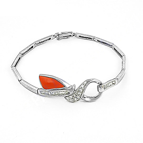 Silver Coral & Diamond Bracelet for Women | Gift Jewelry