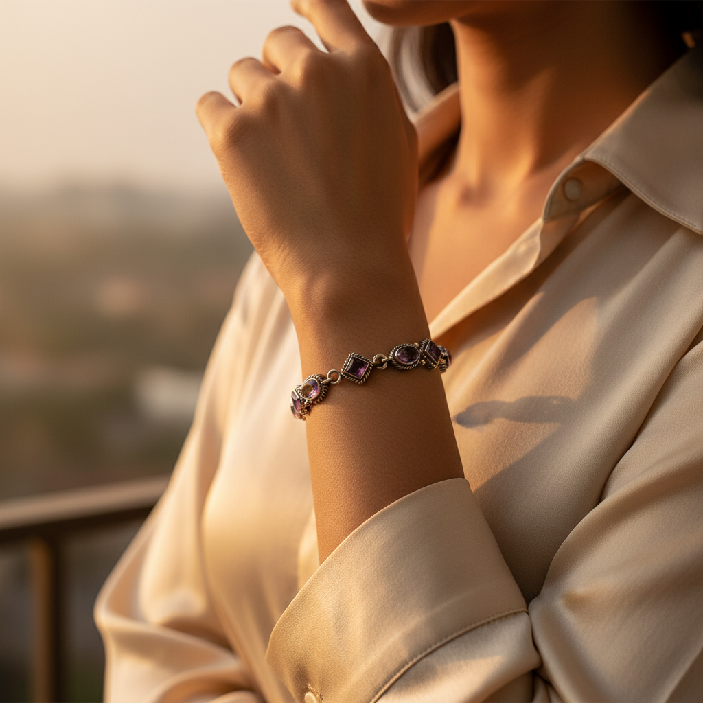 925 Silver Amethyst Bracelet for Women | Sterling Silver Jewelry