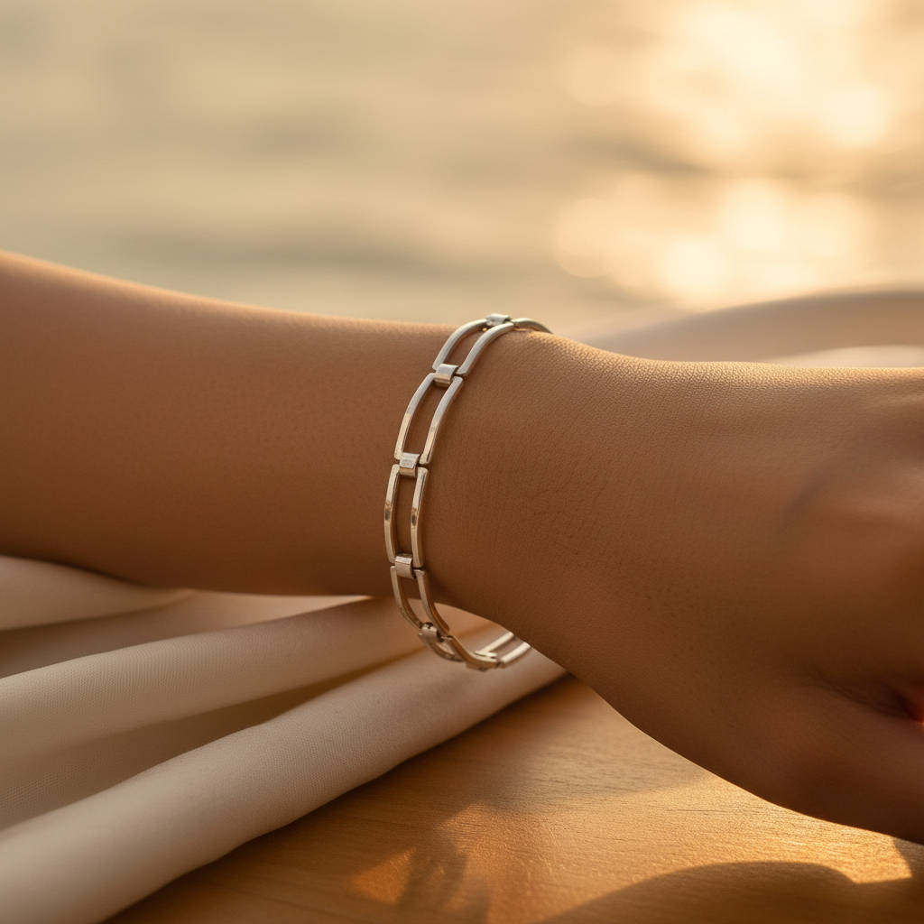 Silver rectangle link bracelet | women's fashion jewelry