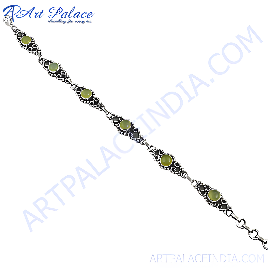 925 sterling silver bracelet with green gemstones, elegant design, perfect for women