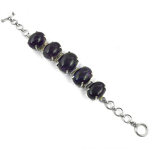 Silver Amethyst Bracelet for Women | Oval Stone Jewelry