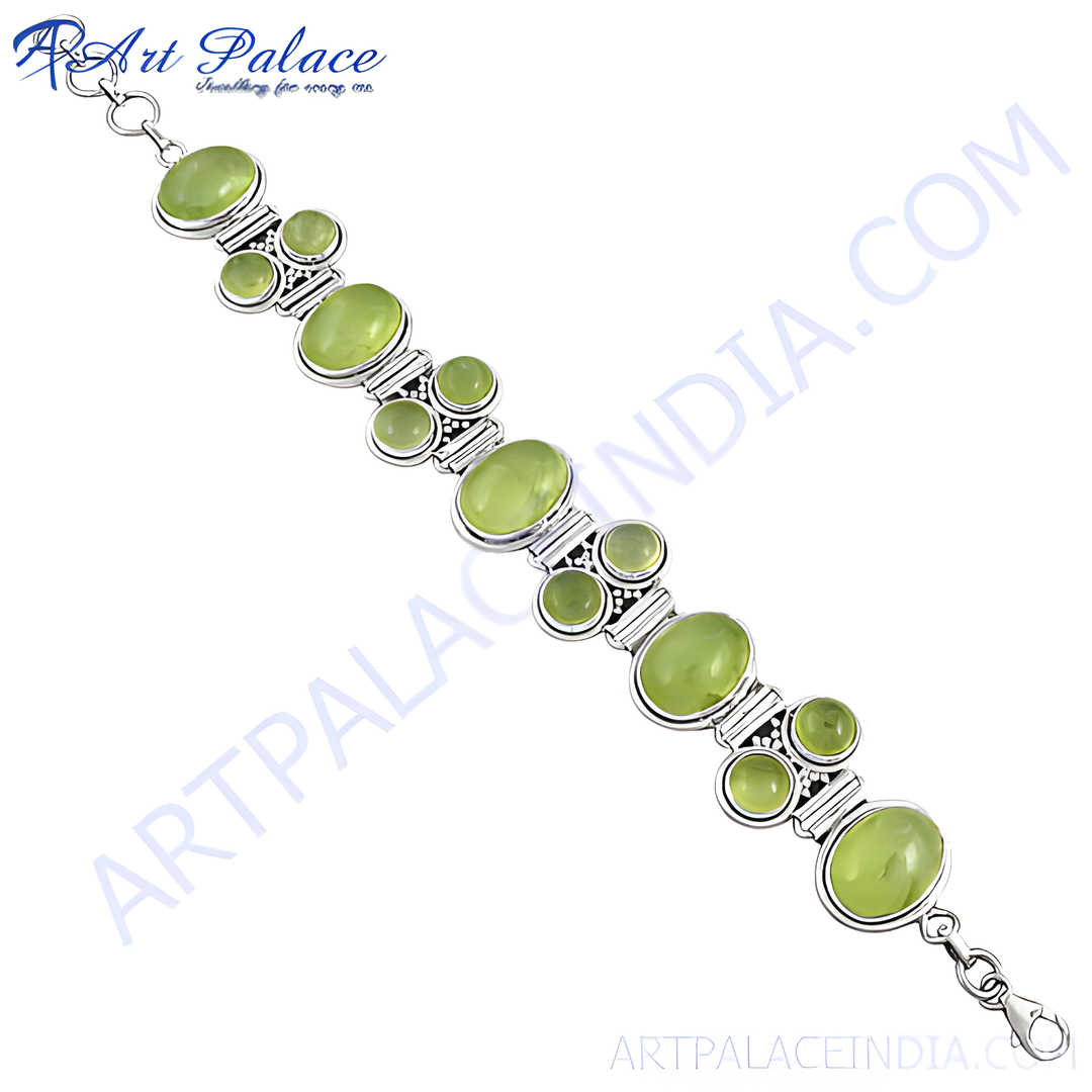 925 sterling silver peridot bracelet featuring oval and round green gemstones, perfect for women.