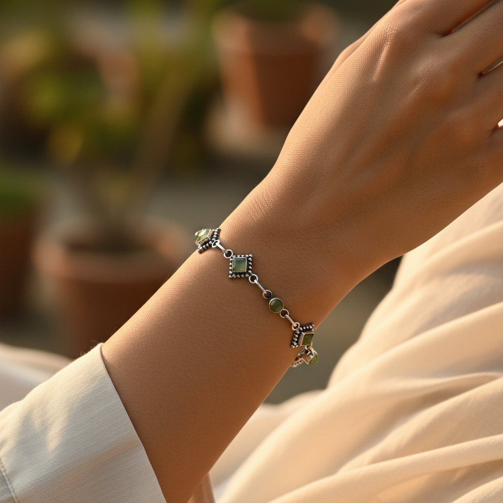 925 Silver Peridot Bracelet for Women | Daily Wear Jewelry