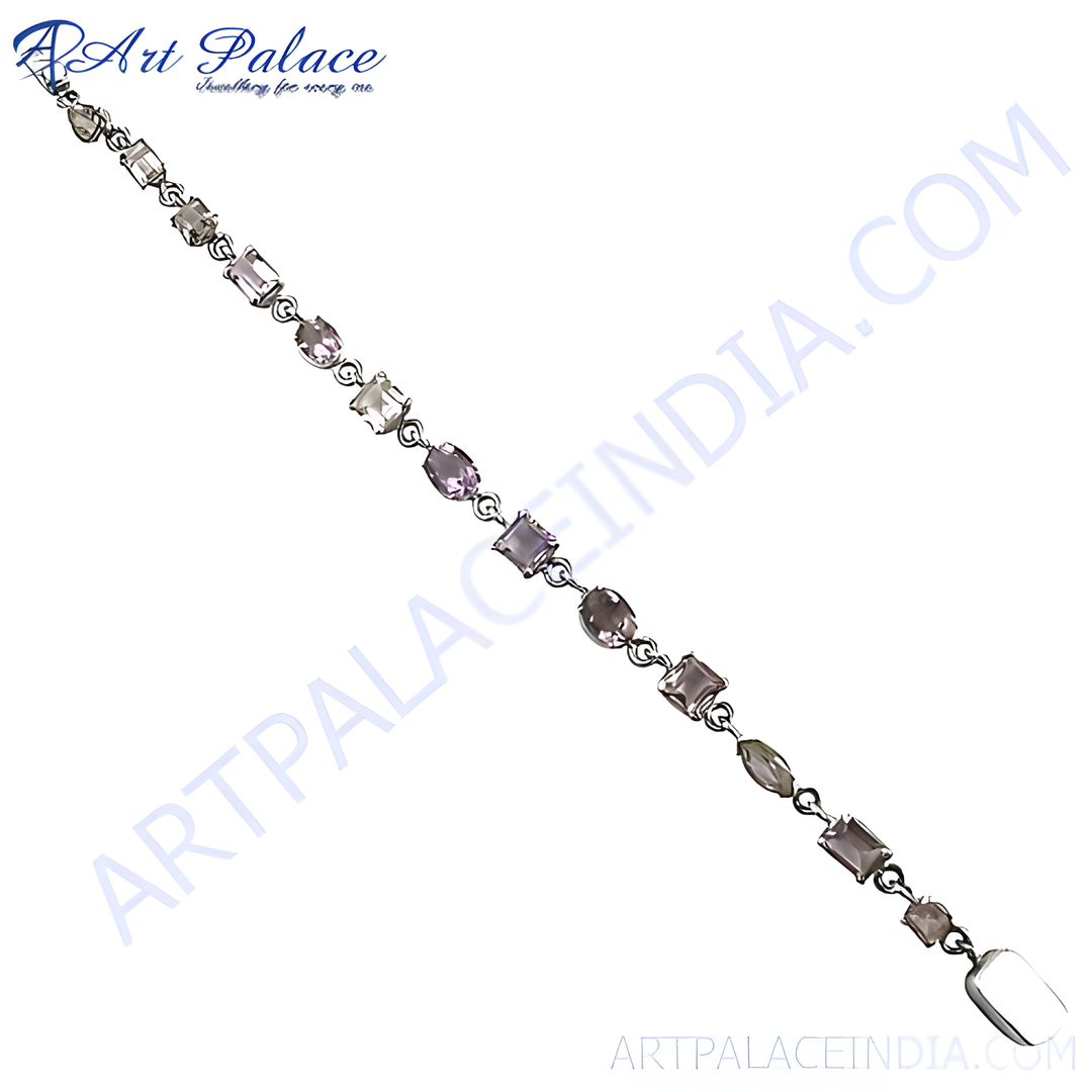 925 sterling silver amethyst bracelet with oval and rectangular purple gemstones, a luxury jewelry piece for women