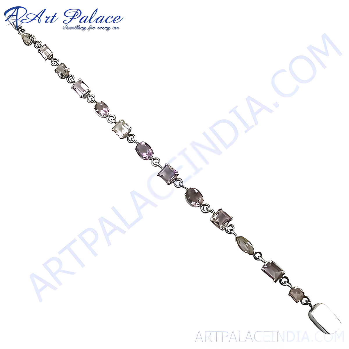 925 sterling silver amethyst bracelet with oval and rectangular purple gemstones, a luxury jewelry piece for women