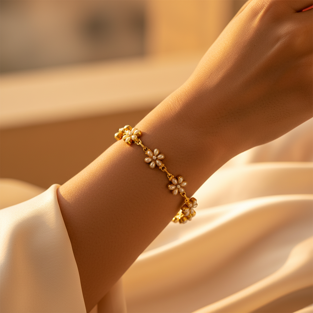 gold plating Floral Pearl Bracelet | Women's Elegant Jewelry Gift