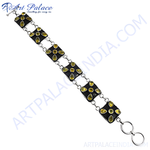 将图像加载到图库查看器中， 925 sterling silver citrine bracelet with yellow gemstones. Elegant women&#39;s chain bracelet for everyday wear.
