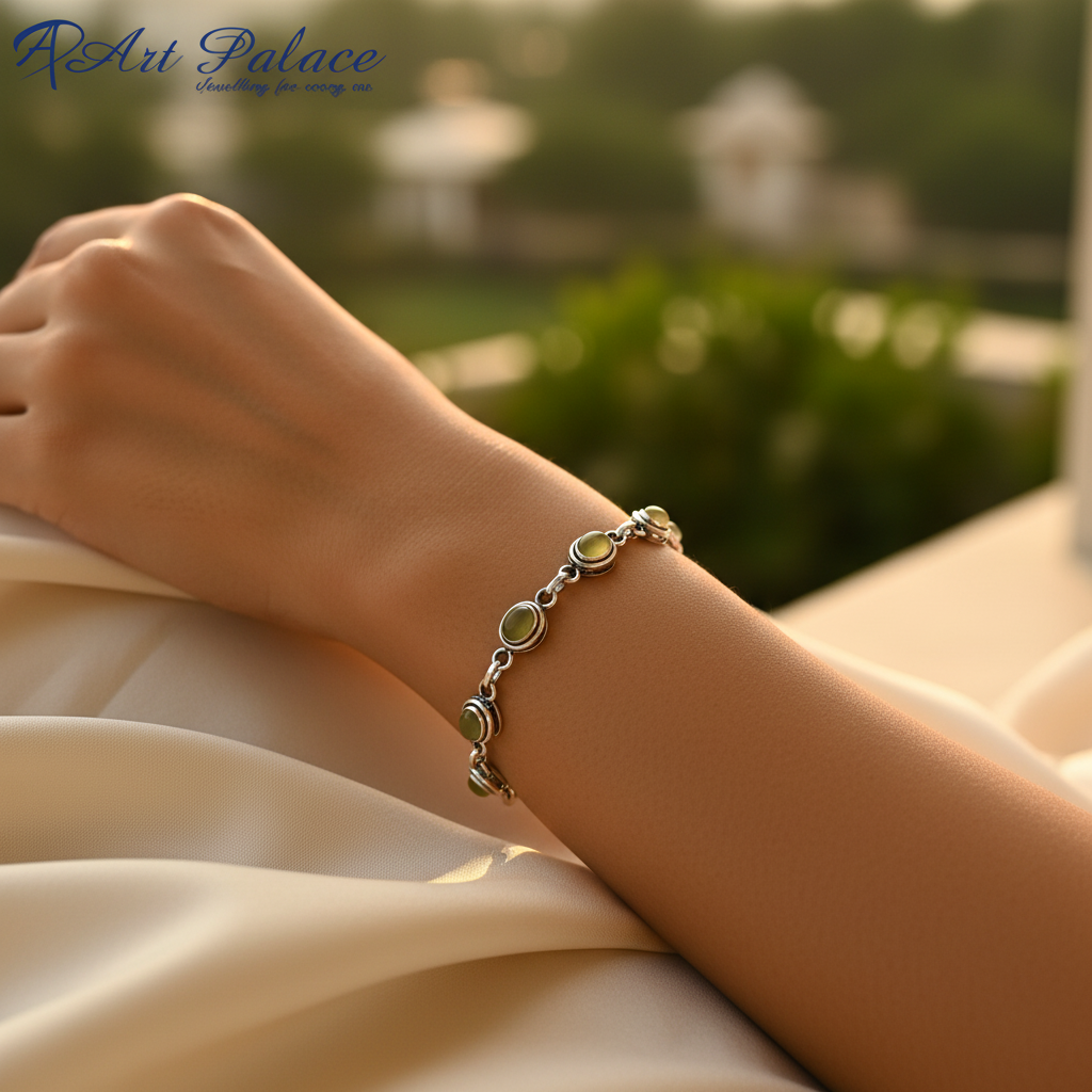 925 Silver Green Stone Bracelet for Women | Daily Wear Gift
