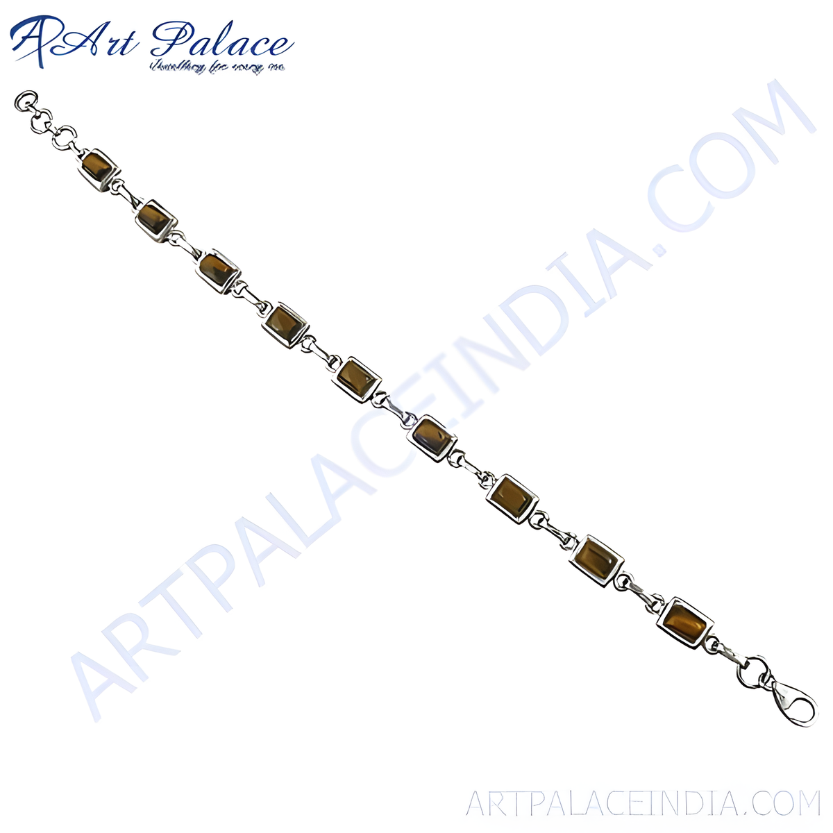 925 sterling silver chain bracelet with rectangular tiger eye gemstones
