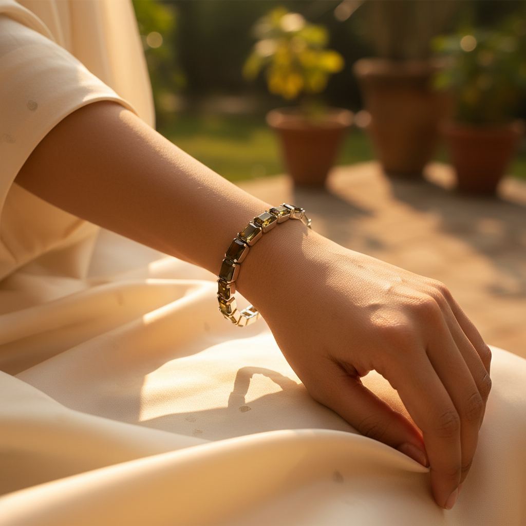 Pulsera de plata con corte esmeralda para mujer | regalo de fiesta