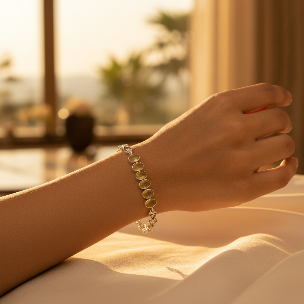 925 Silver Bracelet with Yellow Gemstones for Women | Gift