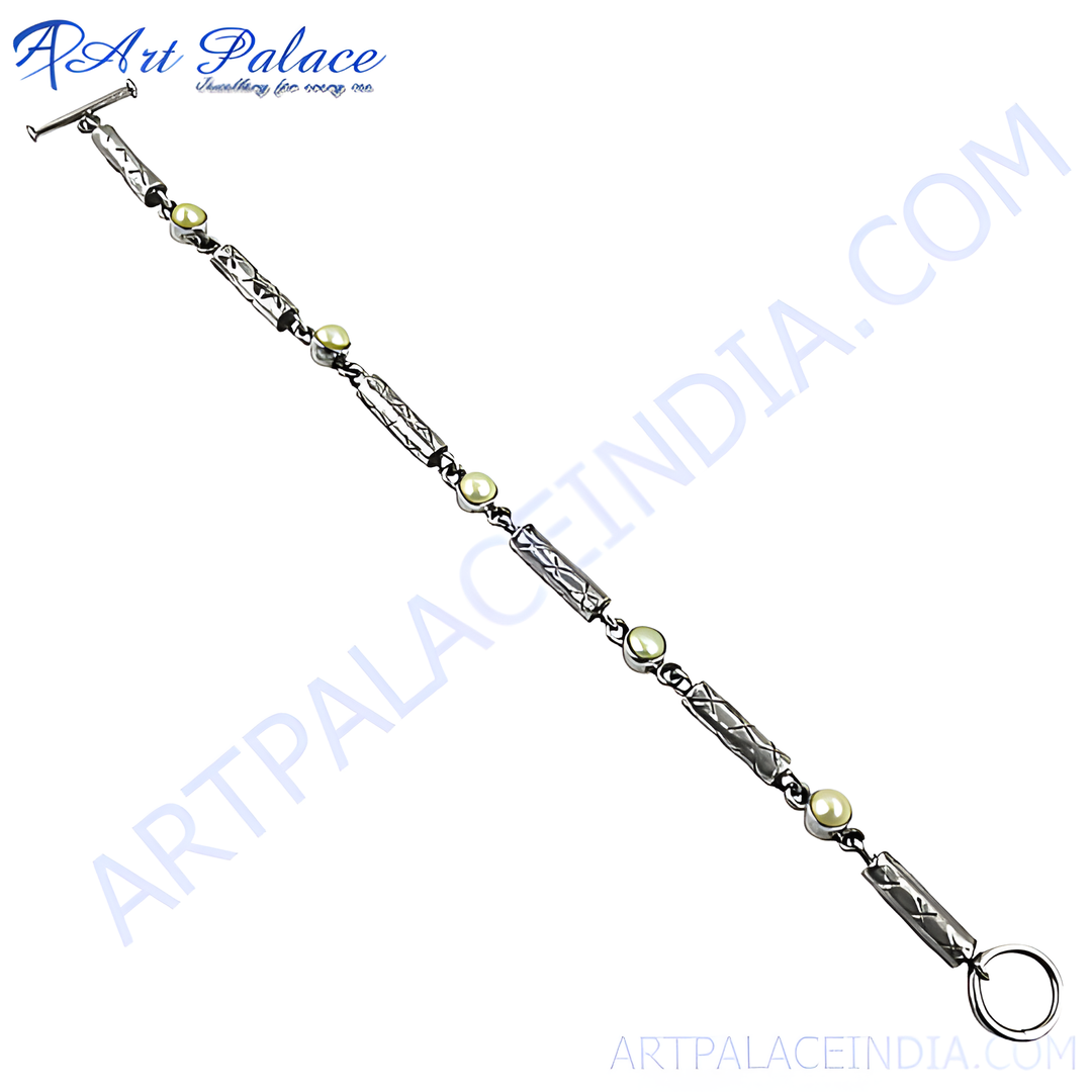 925 sterling silver chain bracelet with round pearls, perfect for women, elegant and stylish jewelry