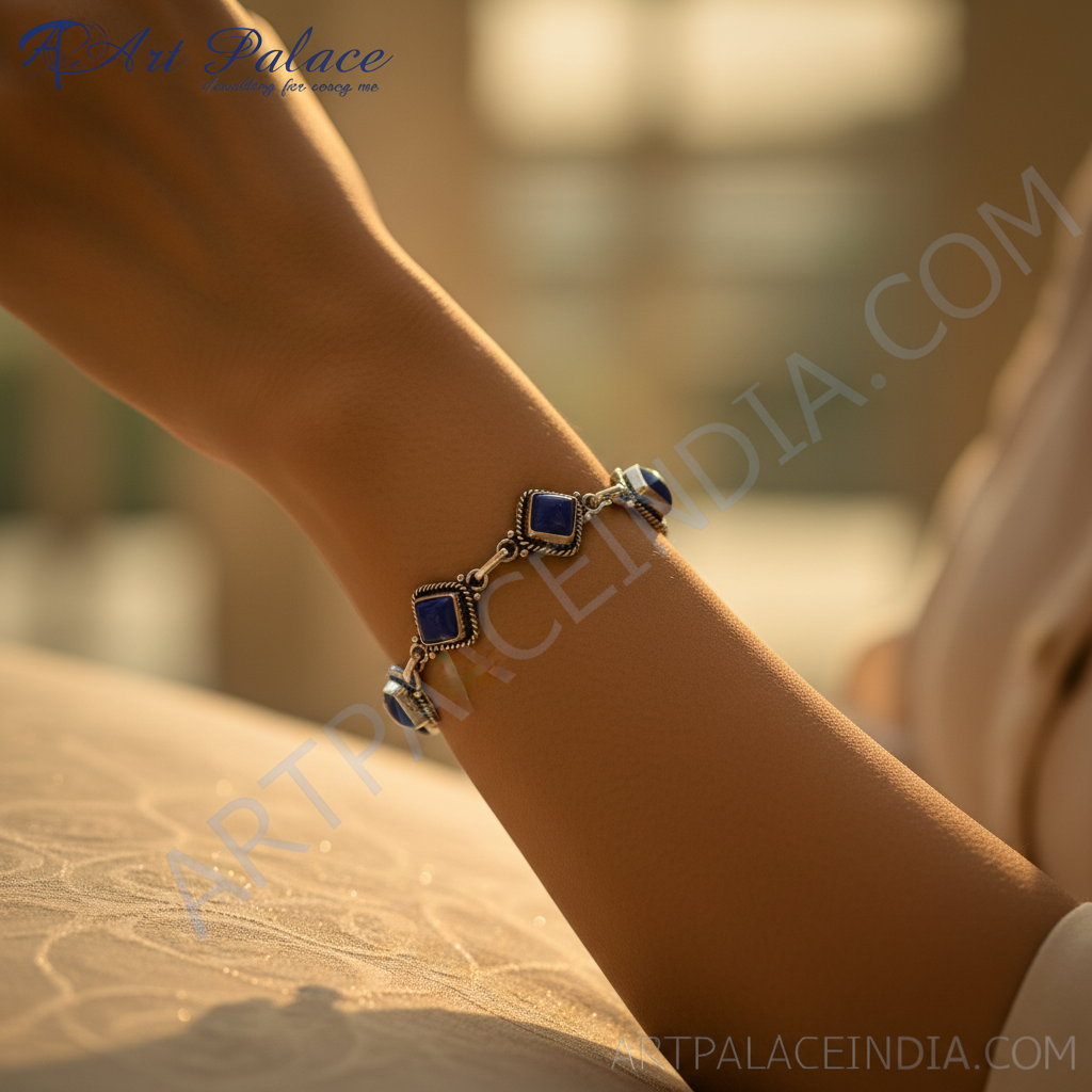 Pulsera de plata de ley 925 con piedras preciosas azules para mujer