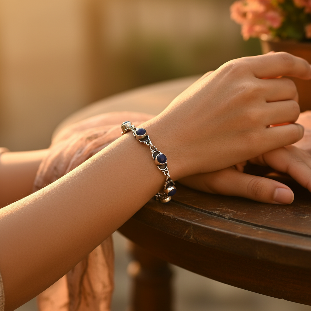 Pulsera de plata 925 con piedra azul para mujer | Joyería de uso diario