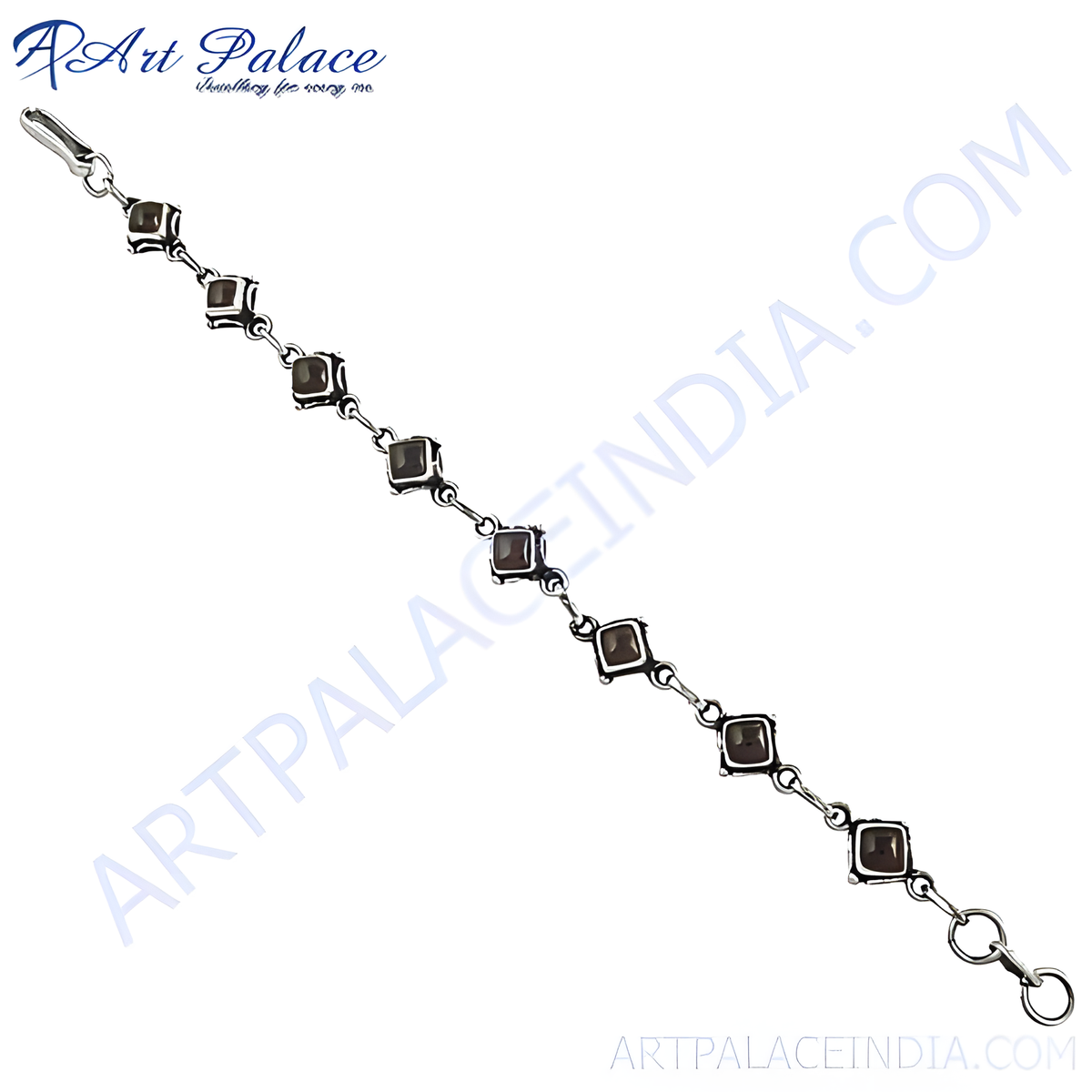 Sterling silver chain bracelet with square smoky quartz gemstones, ideal for women's daily wear
