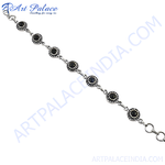 Load image into Gallery viewer, 925 sterling silver chain bracelet with round black onyx gemstones
