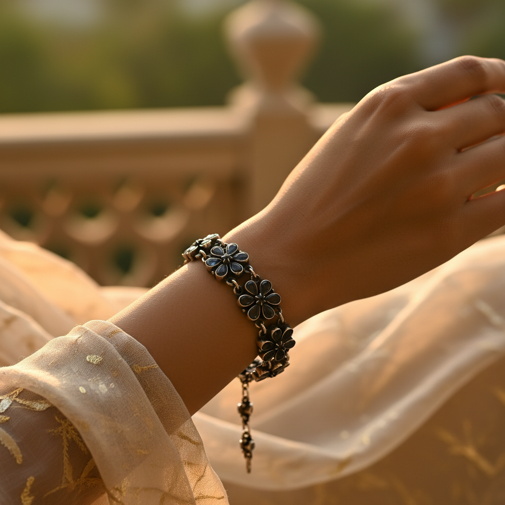 Pulsera de flores de plata 925 para mujer | regalo de fiesta