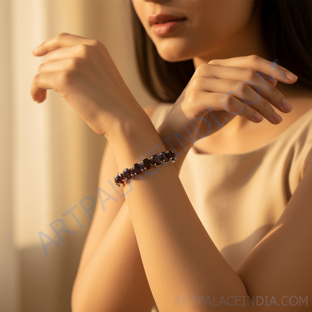 Pulsera de granate en plata 925 | pulsera de cuentas para mujer