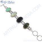 将图像加载到图库查看器中， Sterling silver bracelet featuring multiple gemstones in oval settings, suitable for women
