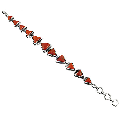 Silver Red Coral Triangle Bracelet for Women | Gift Jewelry