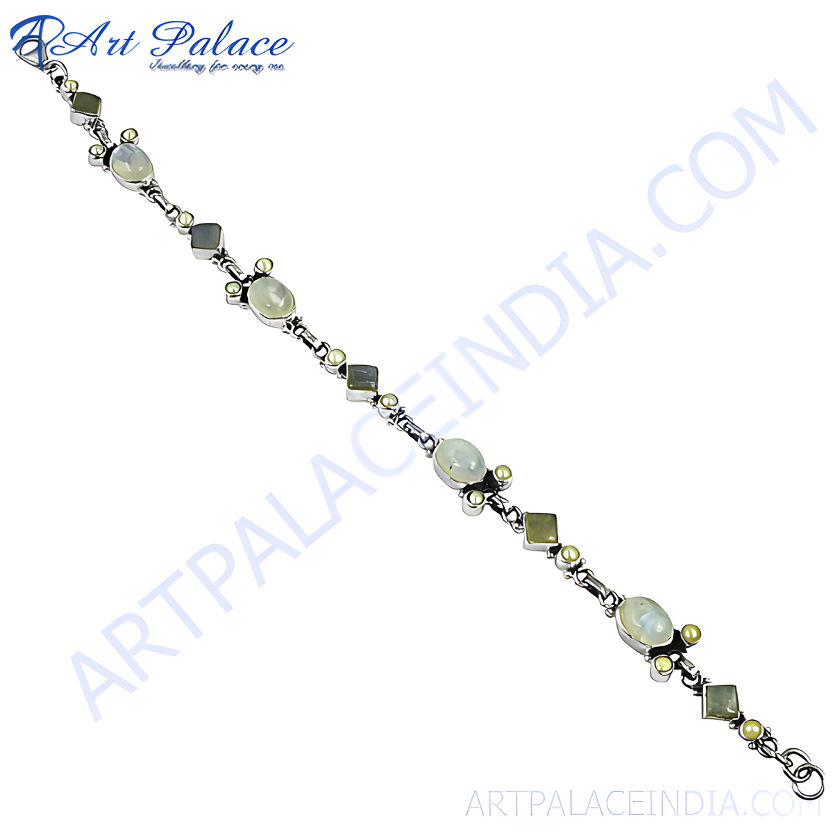 925 sterling silver moonstone bracelet with oval and square gemstones