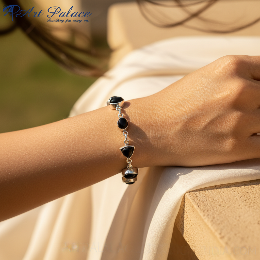 925 silver black onyx bracelet for women | statement jewelry